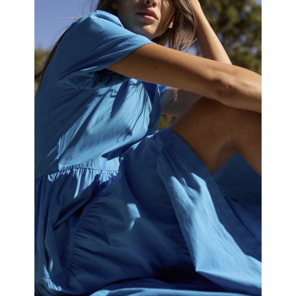 Brochu Walker Azure Blue Tiered Cotton Poplin The Havana Dress Size XS - Picture 7 of 10